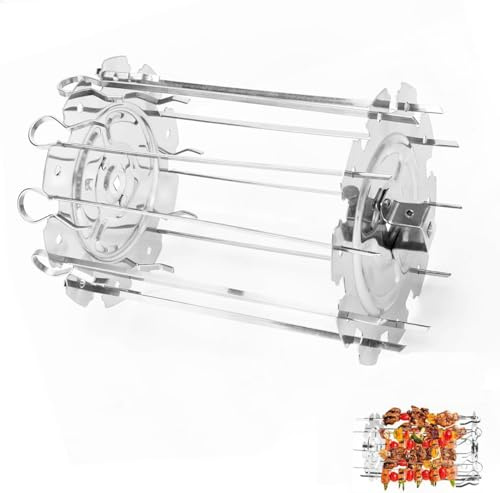 Rotierende Schaschlikspieße, Edelstahl, antihaftbeschichtet, Grillspieß, Stiftkäfig mit 10 Fleischspießen, für die meisten Luftfritteusen, Ofen, Rotisserie Grill (20 cm)