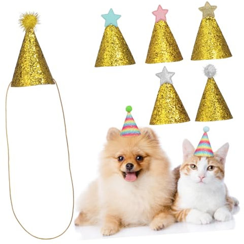 SEWOART 8stücke Pet Geburtstagshüte Teiliges Verstellbare Partyhüte Für Hunde Und Katzen Glitzer-Finish Elastische Bänder Für Feiern Und Feste Farben Mit Bunten Pompons