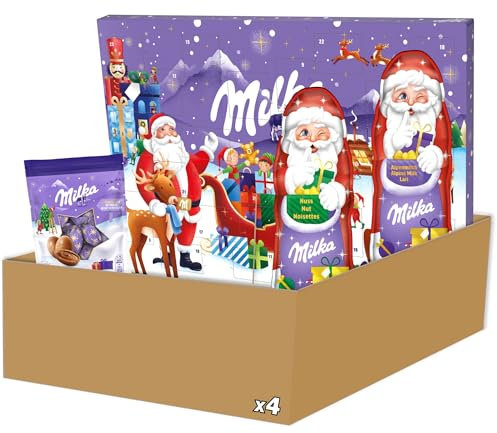 Milka - Chocolat Noel - 2 Pères Noël Chocolat au Lait et Lait Noisettes, 1 Calendrier de l'Avent, 1 Bonbons Chocolat au Lait (471g)