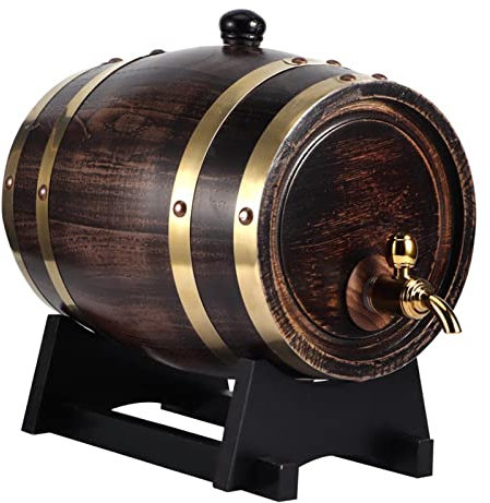 LOCADENCE 3L Whiskey Barrel Dispenser, Retro Striped Oak Wine Barrel Decanter, Red Wine Bucket Container with Faucet for Home, Coffee Shop, Tea House, Restaurant, Hotel