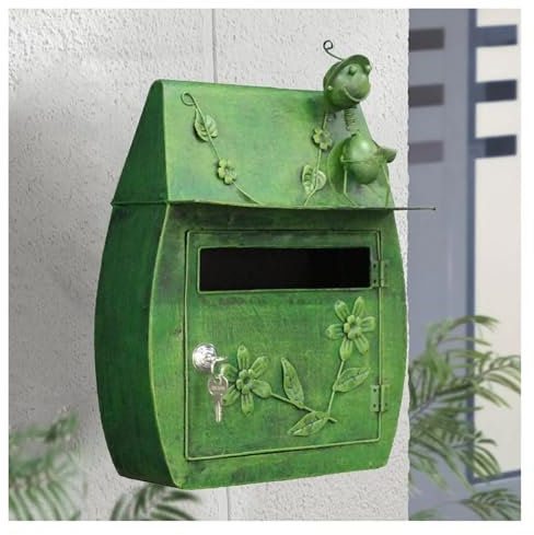SENYAKI Cassetta delle Lettere Cassetta Postale Vintage in Ferro for Esterni, con Serratura, montata a Parete, con Chiave, Cassetta Postale, Antipioggia, for Decorazioni da Giardino all'aperto(Green)
