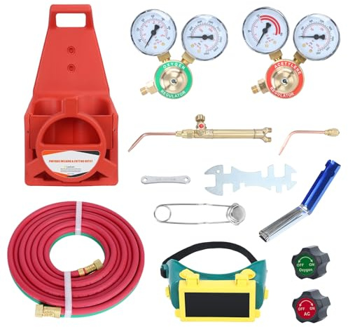 gihusrzx Oxy Acetylene Torch Kit de torche portable en acétylène 30 V, kit de torche de coupe à long tuyau en laiton, kit de torche de coupe au gaz à usage moyen, kit fourre-tout sans réservoirs,