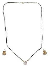 Rajasthan Gems Juego de pendientes tradicionales de plata de ley 925 Mangalsutra, chapado en oro, piedra blanca, collar hindú para mujer, delicado diseño, joyería india, el mejor regalo, 11, Plata de