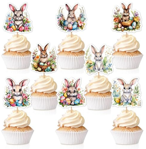 Decoración Tarta Pascua, 24pcs Decoración Tarta Conejo, Topper Conejo, Decoración para Cupcakes de Pascua, Decoración para Pasteles Conejito, Adornos Dulces para Tartas de Pascua (C)