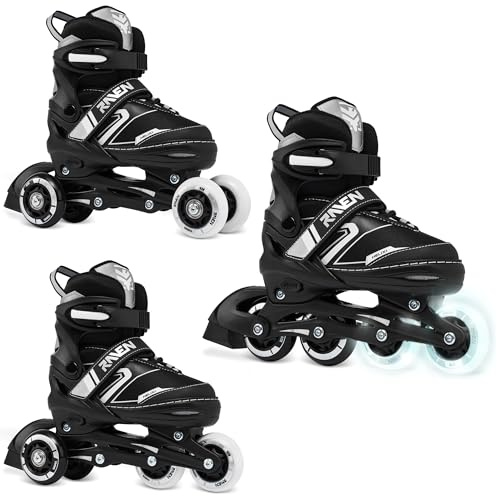 RAVEN 3in1 Inline Skates Pattini in linea Triskates Pattini a rotelle per bambini e adulti regolabili (Helixi Black/Grey, 30-33 (18cm-20cm))