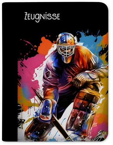 CreaDesign Zeugnismappe A4 – Eishockey Torwart – für Jungen – Dokumentenmappe mit 10 Klarsichthüllen