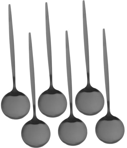 CIYODO Set 6 Cucchiai da Cena Neri in Acciaio Inossidabile, Facili da Pulire, Design Rotondo e Delicato, per Cucina, Casa e Locale