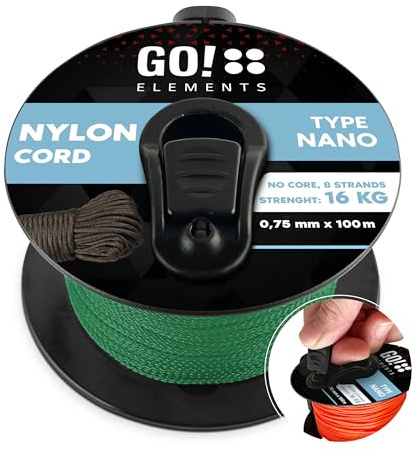 GO!elements Nano Cord | Maurerschnur | filigran, dünn & extrem stabil | 100% Nylon Seil | ø 0,75mm - Kernlos - Max. 16 KG - reißfest | Reepschnur für DIY, Camping | Nylonschnur | Kordel