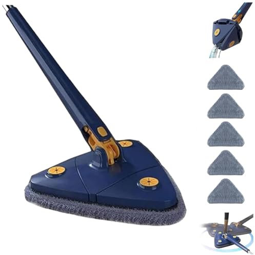 Upattend - Trapeador triangular Upattend giratorio de 360°, ajustable, mojado y seco, con mango largo extensible, escurrido automático para limpiar paredes y techos (B)