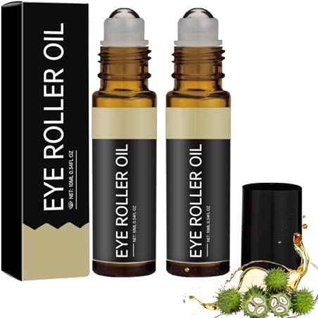 Eye Roll-On Castor Oil, Augenringe Entfernen, Augenpflege, Augenserum mit Rizinusöl, Augencreme Gegen Falten und Augenringe, Augenroller Gegen Falten, für alle Hauttypen (10ml, 2pc)