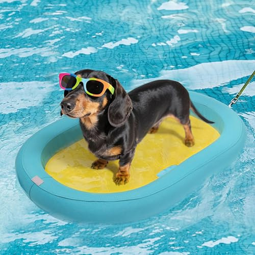 Schwimmfloß für Haustiere | Aufblasbarer Haustierpool Float | Hund Float Raft | Aufblasbares Floß Hunde Boot Haustier Luftmatratze Schwimmbad Strands für Hunde und Katzen 98x68x11cm