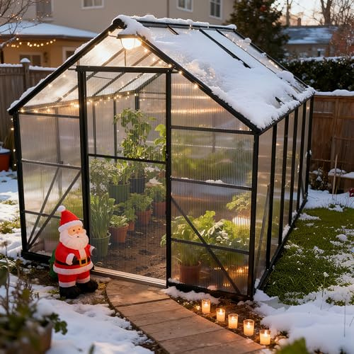 Aufun Invernadero de aluminio de alta calidad, 5,04 m², con base de 6 cm y placa de policarbonato de 4 mm, resistente a los rayos UV, resistente a la intemperie, para el jardín, 280 x 180 x 195 cm