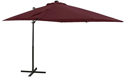 GLJTUO Parasol De Terrasse, Mât en Aluminium Rouge Bordeaux, Système À Manivelle, Parasol Déporté, Résistant Au Soleil, Inclinable, Rotatif Et Lumineux, Extérieur, Bordeaux, Rou,