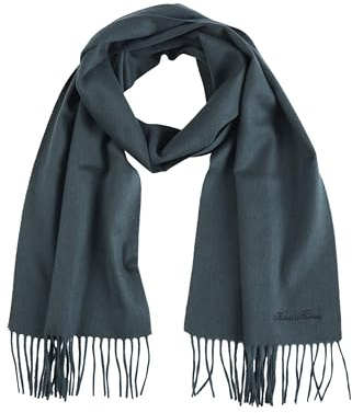 Brooks Brothers Wool and Cashmere Woven Solid Scarf with Twisted Fringe - Men's Luxury Winter Scarf, 66-inches x 12-inches, Green