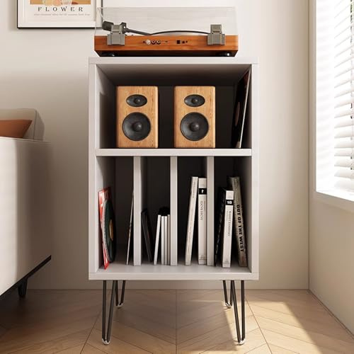 Mobile stereo Rack HiFi, Cabinet Audio HiFi fi rack, Mobiletto Portaoggetti for Vinili, Mensola Porta Giradischi for Camera Per Componenti Stereo(White)