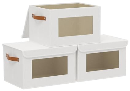 YheenLf 3 Piezas Caja de Almacenamiento para Ropa, Blanco, 26×20×17 cm | Cajas Almacenaje Ropa,Organizadoras Armarios con Ventanas y Transparentes, Cesta Almacenaje para y otros Artículos