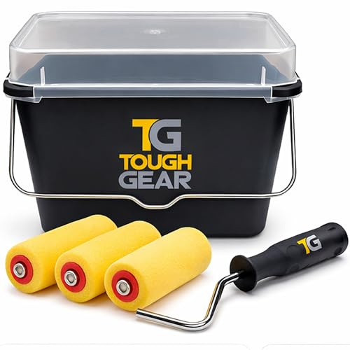 Tough Gear 7 Paint Roller Kit with 7L Paint Scuttle & Lid – 3 Foam Rollers & Heavy Duty Frame – Smooth Finish for Gloss, Satin & Primer – DIY & Professional Decorating