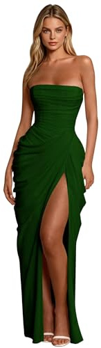 Corsé de sirena sin tirantes para mujer, vestido de gasa plisado para invitada de boda, vestido largo formal de noche con abertura