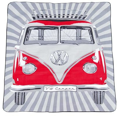 BRISA VW Collection - T1 Bus Pulmino Coperta da Picnic Impermeabile | Volkswagen Plaid Outdoor Impermeabile e Termoisolante, Pile di Poliestere, 200 x 150 cm, Custodia, Rosso