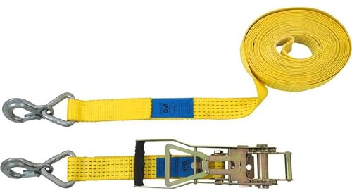Petex 43193119 Ratchet Tie Down Strap 2 Pieces 10 m x 50 mm 2500/5000 Dan, Snap Hook, Ratchet, Yellow