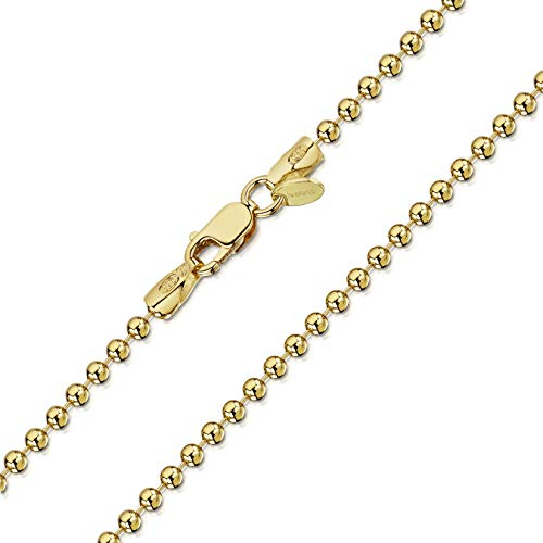 Amberta® Bijoux - Collier - Chaîne Argent 925/1000 - Plaqué Or 18K - Maille Boule - Largeur 2 mm - Longueur 40 45 50 55 60 70 cm (50cm)