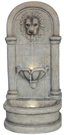 Dehner Gartenwandbrunnen Faro mit LED Beleuchtung, ca. 103.5 x 38 x 49.5 cm, Polyresin, grau