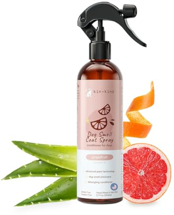 kin+kind Dog Deodorizing Spray - Safe, Natural, & Easy to Use Pet Odor Eliminator - Premium Dog Detangler Spray Formula Made w/Aloe - Dog Deodorizer for Smelly Dogs Made in the USA (12 fl oz)