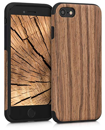 kwmobile Hülle kompatibel mit Apple iPhone SE (2022) / SE (2020) / 8/7 - Holz TPU Case Handy Schutzhülle - Backcover Cover Holz Maserung Braun