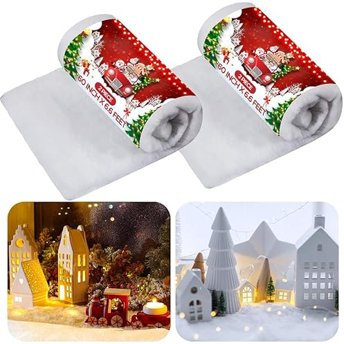 BBTO 2 Stücke Weihnachten Schneedecken Set Künstliche Schnee Decken für Weihnacht Dorf Hintergrund Dekorationen, 60 Zoll x 6,6 Füße (2)