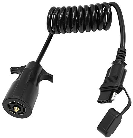 ZUDKSUY 5ft 7 Way Round to 4 Way Pin Flat Trailer Connector Adapter Coiled Wiring Cable, 7 Pin Round to 4 Pin Flat Trailer Wiring Adapter Extension Harness for Truck RV Trailer 60inch