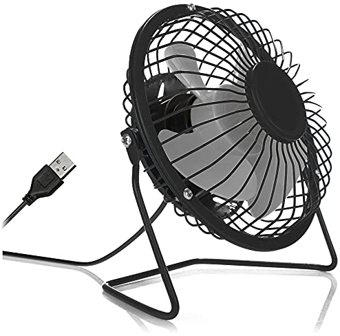 com-four® Ventilatore da scrivania USB, mini ventilatore silenzioso per l'ufficio e la scrivania, ventilatore da stand fresco nei colori classici (nero grigio)