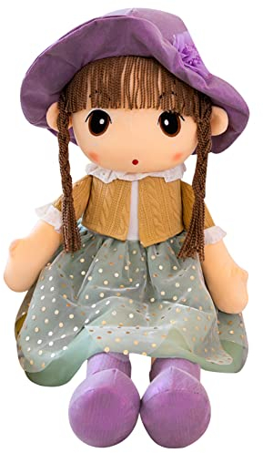 Herbests 45cm Stoffpuppen Mädchen, Schöne Kuschelpuppe mit Hut Rock Kleidung Niedliche Puppe Plüschpuppe Fee Puppe Plüschspielzeug Cartoon Deko Toy Geschenk Gift für Kinder Baby Mädchen,Gelb