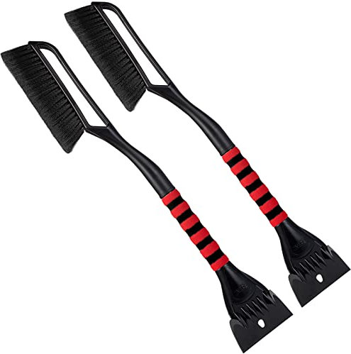 FOVAL 27 Ice Scraper Snow Brush (2 Pack), Wider Snow Scraper(4.73 Width) Snow Removal Car Brush with Comfortable Foam Grip for Cars, Trucks, SUVs, Windshield, Window - Winter Tool(Black)
