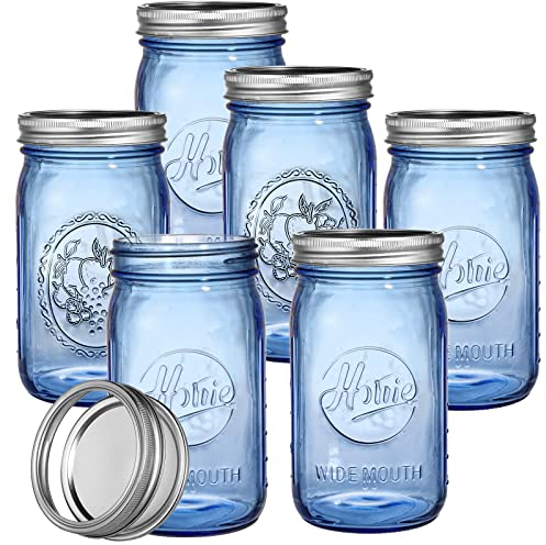 Tebery Paquete de 6 tarros de cristal vintage con tapas y bandas herméticas, 32 onzas de boca ancha, tarro de conservas de vidrio para fermentación, encurtido, almacenamiento, manualidades y
