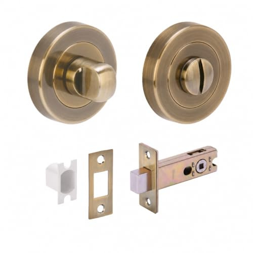 HANDLEZONE® Premium Bathroom Toilet Door Thumb Turn & Release Deadbolt Kit - Antique Bronze - 76mm Bolt (57mm Backset)
