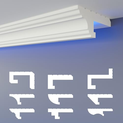 HEXIMO LED Perfil de sombra Molduras de estuco, iluminación indirecta Techo de placas de yeso de poliestireno XPS luz abocinada (20,4 Metros HLED 16)