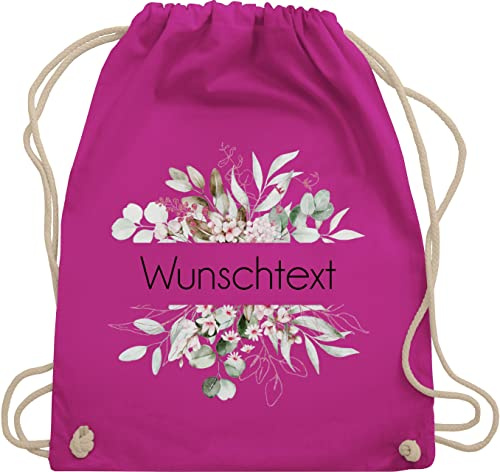 Turnbeutel Rucksack - Aufdruck selbst gestalten - Wunschtext I Geschenk personalisiert I Geschenk Weihnachten - Unisize - Fuchsia - beutel kita stoffbeutel name personalisierte blume turnsack