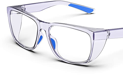 TOREGE Gafas protectoras transparentes con protectores laterales, antivaho y antiarañazos con agarres antideslizantes y protección UV completa - Gafas protectoras ideales para mujeres y hombres