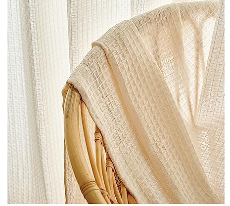 KnSam Voile Vorhang mit Ösen Beige, Gitter Transparente Schlaufen Gardinen aus Voile Polyester, 132x244CM(BxH)