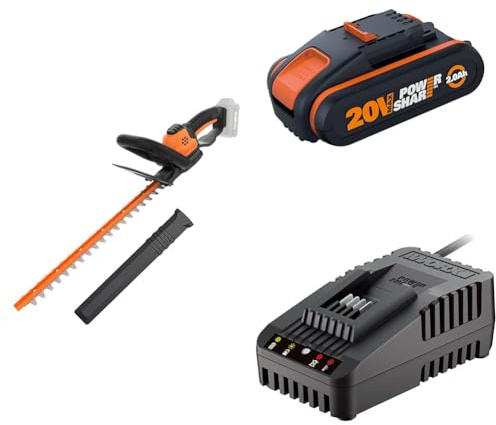 WORX WG261E Akku-Heckenschere – Hecken- und Strauchschere mit 44 cm Schwertlänge – 16mm Zahnabstand – Ideal für hohe Hecken – leicht & kompakt – PowerShare kompatibel – inkl. 2Ah Akku & Ladegerät
