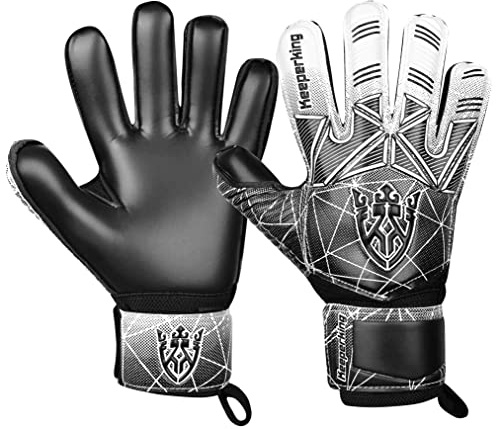 Keeperking målvaktshandskar vuxna barn ungdomar med och utan fingerskydd fotbollshandskar avtagbara fingersave 4 mm unisex (3, svart – avtagbar FS)