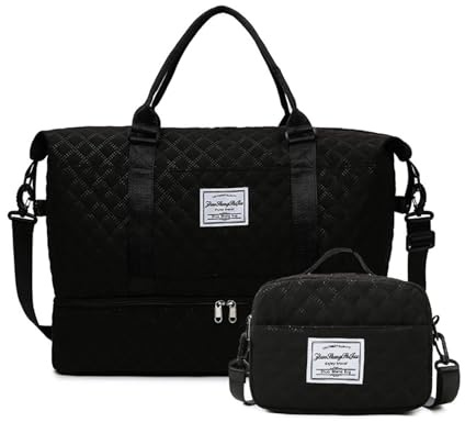 Balakaka Bolsa de Viaje para Mujer 42L con Pequeño Bolsa de Aseo 2.8L, Impermeable Bolsa Grande de Fin de Semana con Compartimento para Zapatos y Humeda， Negro