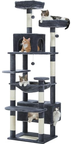 PAWZ Road Kratzbaum, 184cm für große Katzen, stabil, mit Hängematte & Höhle, Dunkelgrau