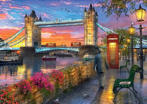 Ravensburger Puzzle 1000 Pezzi, Tower Bridge al Tramonto – Puzzle Adulti +14 anni, 70 x 50 cm, Puzzle per Adulti, Collezione Meravigliosa Illustrazione, Idee Regalo