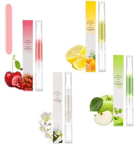 Penna per olio per cuticole per la cura delle unghie,penna per olio per unghie 4PCS con ingredienti naturali,olio per cuticole per unghie,cuticola per olio per unghie per riparare screpolata
