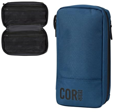 COR Surf Borsa da Viaggio Compatta da Toilette da Appendere, Kit Dopp Premium per Uomo e Donna da Viaggio | Impermeabile con 4 scomparti separati e cerniere impermeabili (Blu scuro)