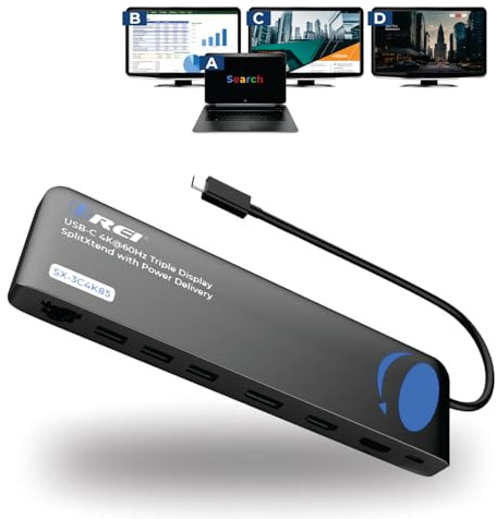 OREI SplitExtend 4K HDMI Splitter Extended Display Triple Monitor 2 HDMI, 1 DisplayPort Docking Station 4 Separate Screens - USB-C to HDMI Adapter, 100W PD LAN, 4 USB 3.0, MircoSD, Windows, Mac OS