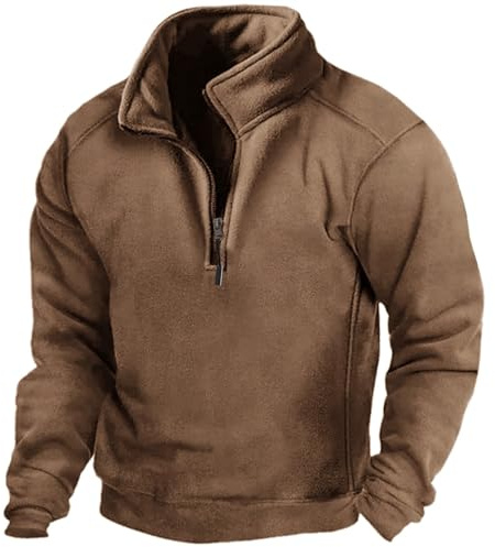 Mens Fleece Pullover Jacket Tactical Combat Sweatshirt Warm Outdoor Military Athletic Sportswear Jumper Tops Casual Plain Cardigan Windproof Sweaters Zipper Sweatshirt No Hood Workwear Khaki