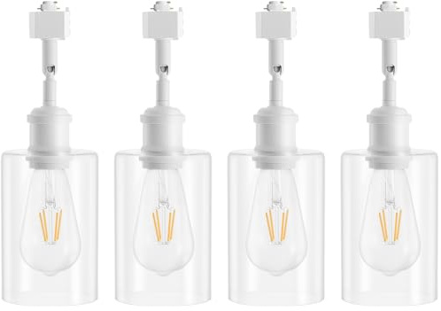 Hiiglxii H Type Track Lighting Heads E26 Track Light Heads Modern Pendant Track Lighting Fixtures Ceiling with Glass Lamp Shade for Kitchen, H Track Lighting Rail System Compatible, 4 Pack (No Bulbs)