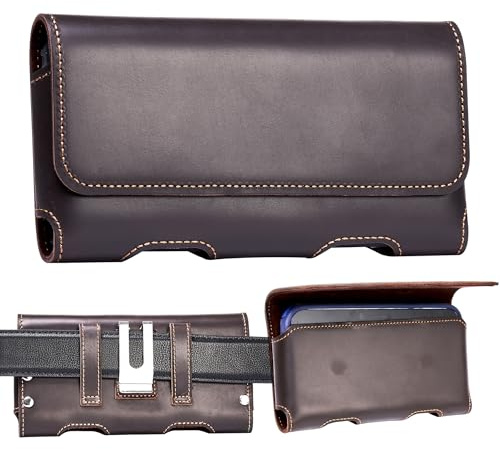 Gcepls Handy Gürteltasche aus Crazy-Horse-Rindsleder, Horizontal mit Metall-Clip, Kompatibel mit Samsung Galaxy S26/S25/S24/S23/S22 Ultra, Note 20/10 Series, and A17/A17F/A17M Series – Größe XL